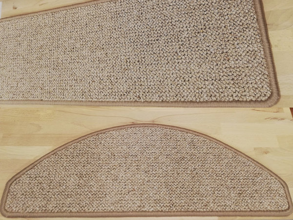 Stufenmatten aus 100% Schurwolle 65x22cm natur sand ohne Kleber Halbmond oder eckig