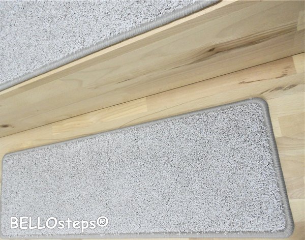 Shaggy Hochflor Stufenauflage selbsthaftend lichtgrau, 70cm x 19cm, eckig kurz 15er Set